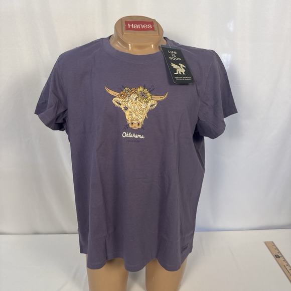 Life Is Good Tops - Life is Good. Womens Highland Cow OK Short Sleeve Crusher Tee, Purple Large